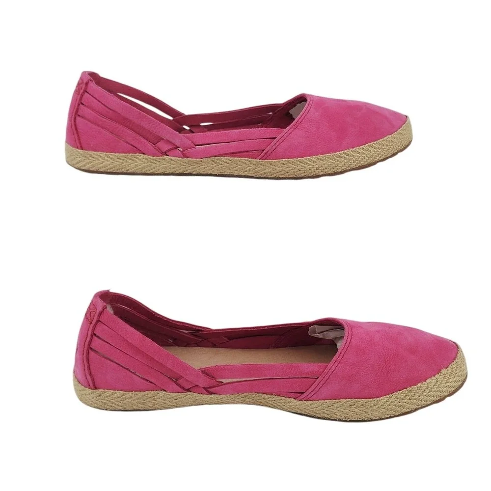 UGG Australia Pink Suede Espadrille Flats Woven Strappy 1006664 Womens 9‎